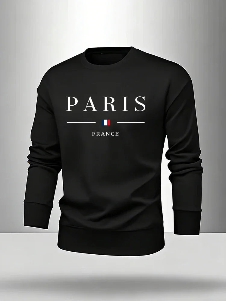 Paris Print Men's Set Pullover & Sweatpants Autumn Casual Warm Outfit Male Fashion O-neck Hoodie Suit Single Sweatshirt or Pants