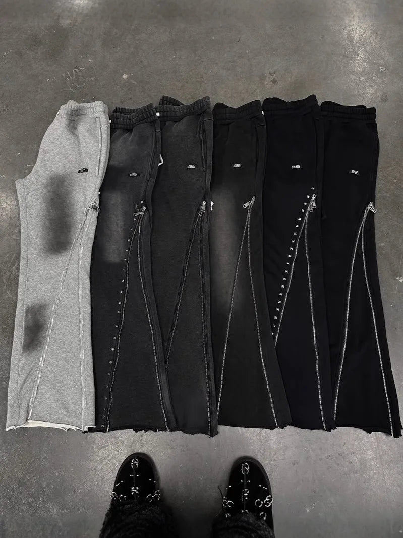Y2k Vintage Gothic Aesthetics autumn winter pants punk zipper design streetwear style niche fashion retro emo unisex loose pants