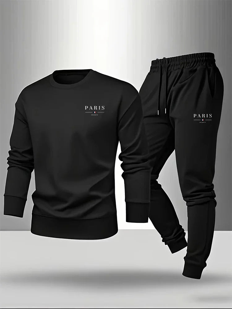 Paris Print Men's Set Pullover & Sweatpants Autumn Casual Warm Outfit Male Fashion O-neck Hoodie Suit Single Sweatshirt or Pants