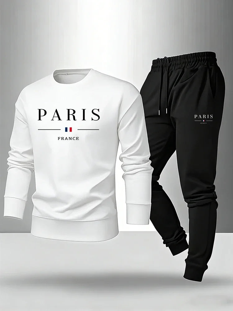 Paris Print Men's Set Pullover & Sweatpants Autumn Casual Warm Outfit Male Fashion O-neck Hoodie Suit Single Sweatshirt or Pants