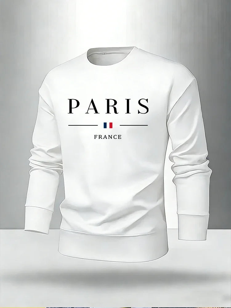 Paris Print Men's Set Pullover & Sweatpants Autumn Casual Warm Outfit Male Fashion O-neck Hoodie Suit Single Sweatshirt or Pants