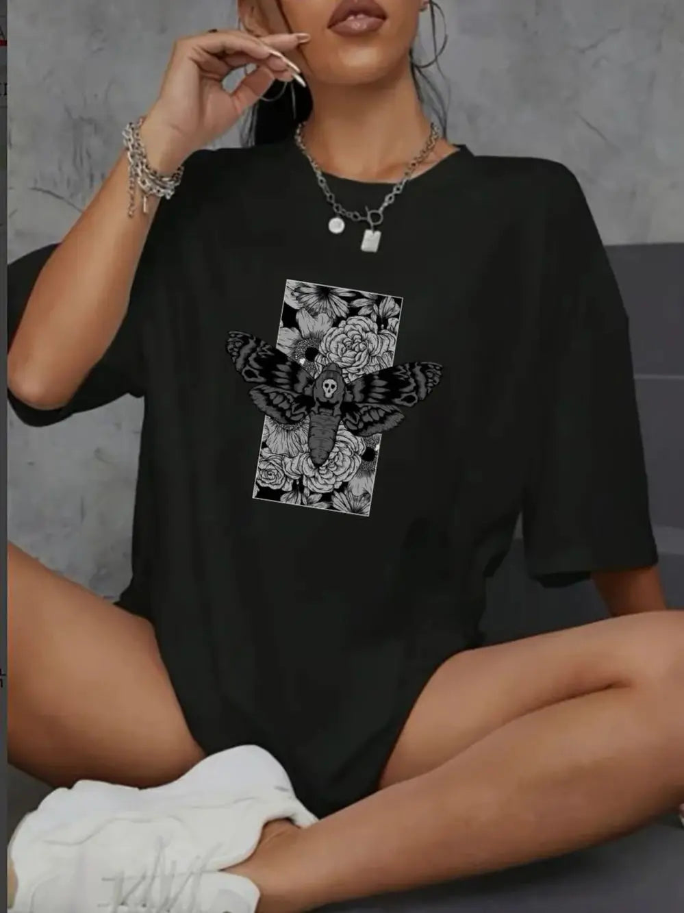 Death Moth Graphic Tee Sugar Skull Gothic Butterfly Rock Emo Goth Hip Hop Men Women T-Shirt Short Sleeves Clothing Wholesale