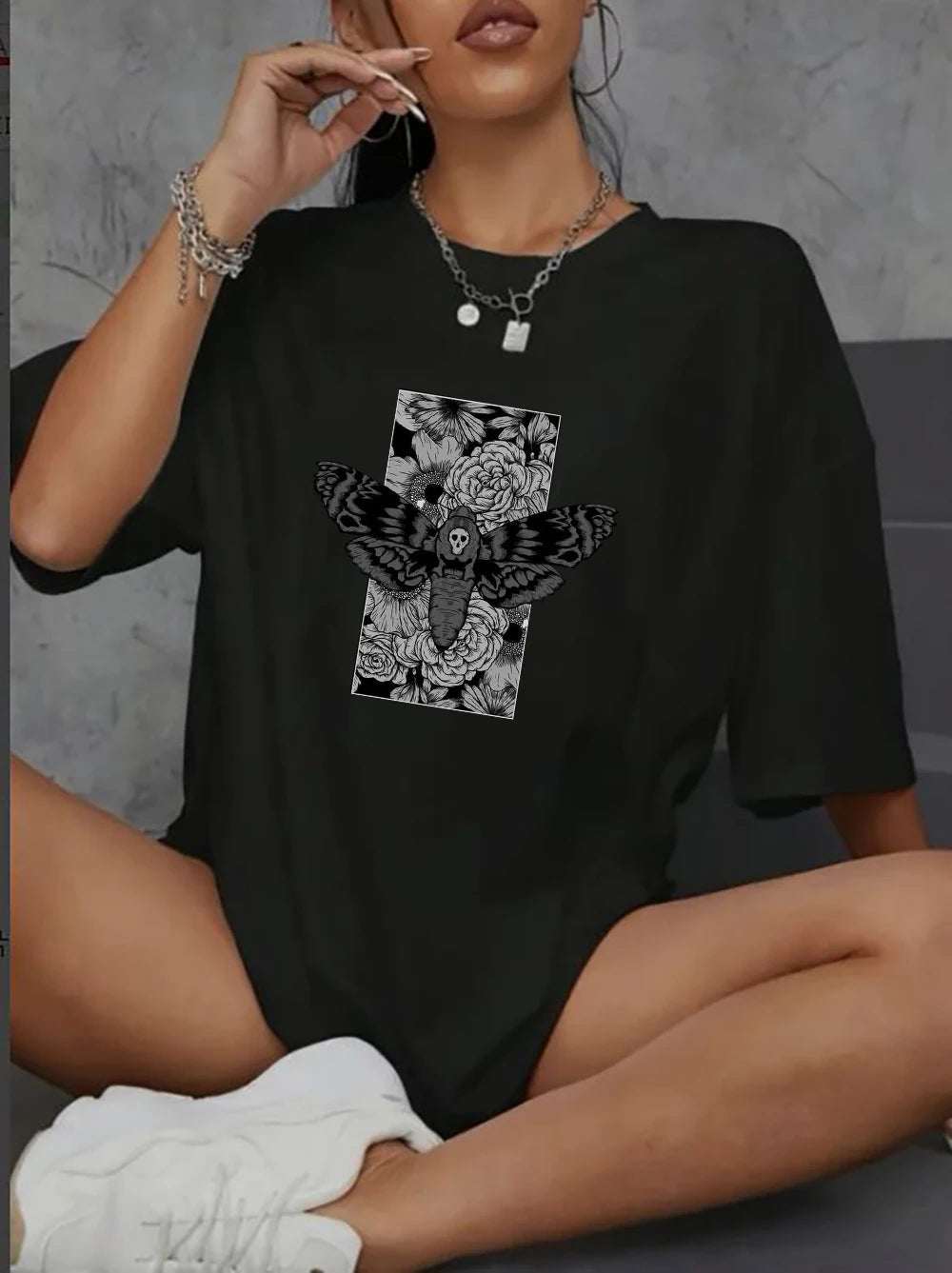 Death Moth Graphic Tee Sugar Skull Gothic Butterfly Rock Emo Goth Hip Hop Men Women T-Shirt Short Sleeves Clothing Wholesale