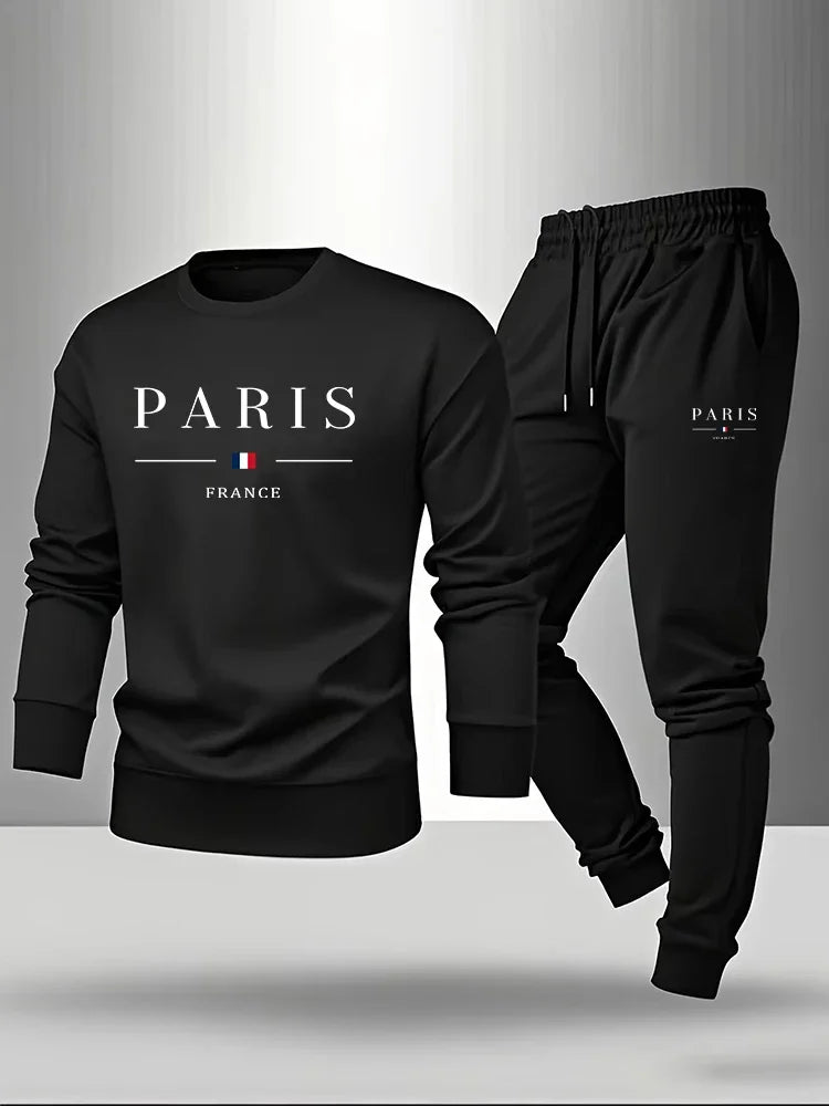 Paris Print Men's Set Pullover & Sweatpants Autumn Casual Warm Outfit Male Fashion O-neck Hoodie Suit Single Sweatshirt or Pants